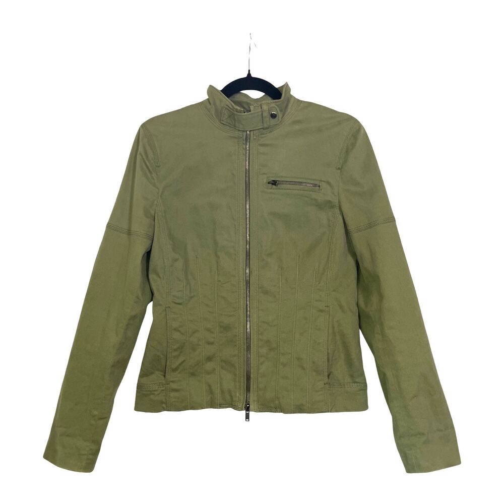 Banana Republic Olive Green Moto Jacket Women’s Size 8 Stretch Cotton Zip Front